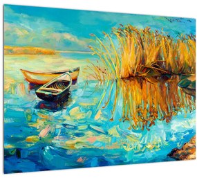 Kép - Tó csónakokkal (üvegen) (70x50 cm)