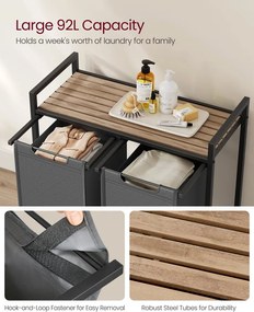 Szennyeskosár, 2 rekeszes szennyestartó, 2 × 46 l, 73 × 33 × 72 cm, tevebarna és szürke