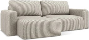 Bézs kordbársony kinyitható-tárolóhelyes sarokkanapé (bal oldali-heverő résszel) Kona – Makamii