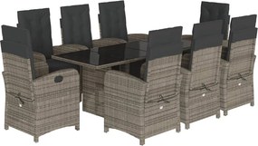 vidaXL 9 részes szürke polyrattan kerti étkezőgarnitúra párnával