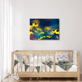 Kép - Sárga pillangó virággal (üvegen) (70x50 cm)