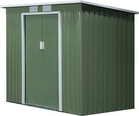 Outsunny Szerszámtároló 2,42 m², Kerti Ház Ventilációs Ablakkal, Tolóajtóval, Alapzattal, 213 x 130 x 159/172 cm, Galvanizált Acélból Készült, Időjárá