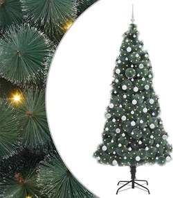 vidaXL Műfenyő LED karácsonyfával és gömbökkel Zöld 210 cm PET