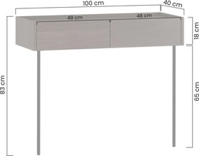Dunari konzolasztal 100 cm fiókokkal, fém lábakkal - dunin tölgy