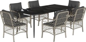 vidaXL 7 részes világosszürke polyrattan kerti étkezőszett párnával