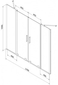 Mexen Velar Duo, 2 szárnyas eltolható kádparaván 170 x 150 cm, 8mm szürke üveg, arany fényes profil, 896-170-000-42-50