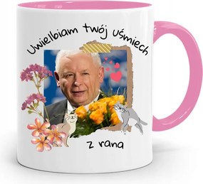 Rózsaszín Vicces Bögre Jaroslaw Kaczynski fényképes nyomattal