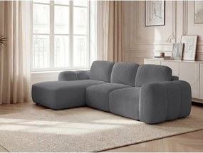 Szürke buklé kinyitható-tárolóhelyes sarokkanapé (bal oldali-heverő résszel) Montaigne – Bobochic Paris