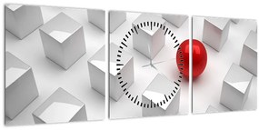 Absztrakciós kép - kocka gömbökkel (órával) (90x30 cm)