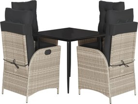 vidaXL 5részes világosszürke polyrattan kerti étkezőgarnitúra párnával