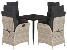 vidaXL 5részes világosszürke polyrattan kerti étkezőgarnitúra párnával