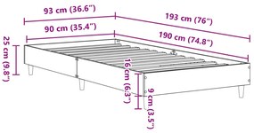 90x190 cm-es fekete tölgy merített fa ágykeret