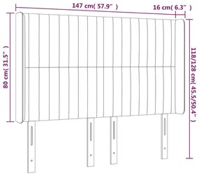 világosszürke bársony LED-es fejtámla 147x16x118/128 cm