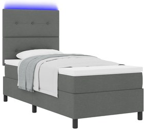 Rugós ágy matraccal és LED világítással, sötétszürke, 90 x 190 cm, szövet.