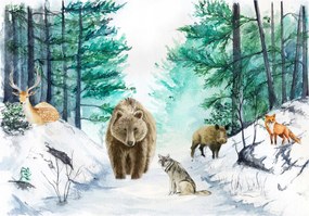 Fotótapéta Gyerekeknek Erdő Állatok Erdő 208x146