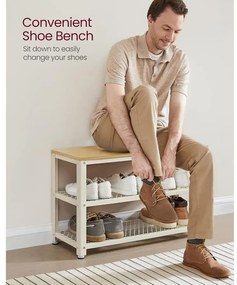 2 polcos Cipőtartós pad, 30 x 73 x 45 cm tölgy bézs és klasszikus fehér