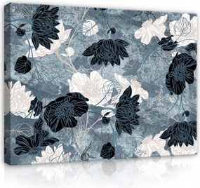 Vászonkép falikép kék fehér virágok grafika 100 x 75