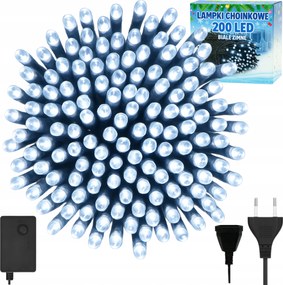 Karácsonyfa Fényfüzér 200LED Karácsonyi Fényfüzér Fehér Hideg Karácsonyfa Beltéri