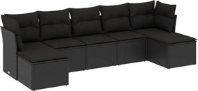 vidaXL 7 részes fekete polyrattan kerti ülőgarnitúra párnával