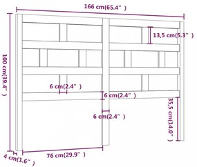 fekete tömör fenyőfa ágy fejtámla 166 x 4 x 100 cm