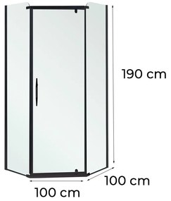 Celtic 100x100 cm ötszögletű zuhanykabin tálca nélkül fekete
