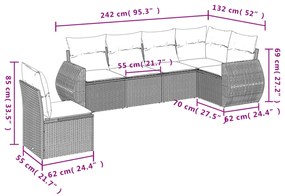 6 részes fekete polyrattan kerti ülőgarnitúra párnákkal