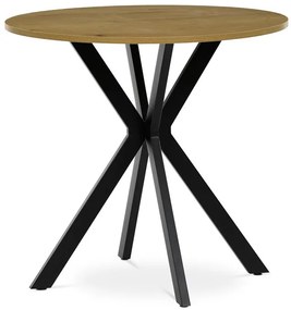 Masă rotundă de dining cu decor stejar. Dimensiuni: 80x75 cm. Blat din MDF, cadru metalic