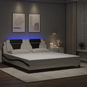 fehér és fekete műbőr ágykeret LED-világítással 180 x 200 cm