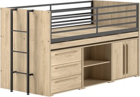 Natúr színű ágyneműtartós galéria gyerekágy íróasztallal, ágyráccsal 90x200 cm Sam – Vipack