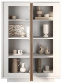 SKY 2.0 magas komód, 2 ajtóval, fehér matt lakkozott vázzal és Mercuri tölgy mintázatú laminált előlapokkal