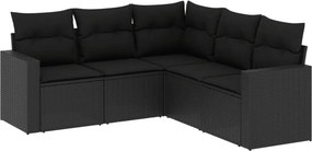 vidaXL 5 részes fekete polyrattan kerti kanapészett párnákkal