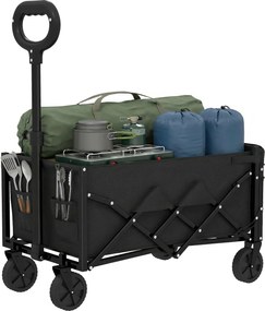 Outsunny 80 L összecsukható kézikocsi teleszkópos fogantyúval, platóval és pohártartókkal — 150 kg teherbírás, fekete | Aosom