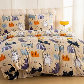 2 db Mikroplüss ágyneműhuzat PURRSLEEP bézs + Mikroplüss lepedő SOFT 180x200 cm fehér, franciaágyhoz