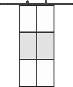 vidaXL fekete edzett üveg tolóajtó fémszerelék szettel 90x205 cm
