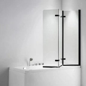 Stuxi Ravenna Black 120x140 összecsukható 3 szárnyú kádparaván 6 mm vastag vízlepergető biztonsági üveggel, fekete elemekkel
