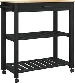 vidaXL Konyhai kocsi MONZA Fekete 84 x 40 x 88,5 cm Tömör fenyőfa