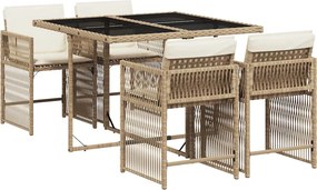 vidaXL 5 részes bézs polyrattan kerti étkezőgarnitúra párnákkal