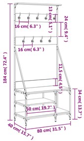 fekete ruhafogas cipőpolccal 80x40x184 cm