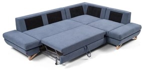 AVESTA kinyitható, jobb oldali, kárpitozott L-alakú sarokgarnitúra tárolóval, kék