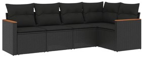 5 részes fekete polyrattan kerti kanapészett párnákkal