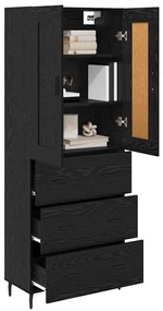 Magasfiú fiókkal 2 pcs Fekete tölgy Műanyag Fa és Üveg