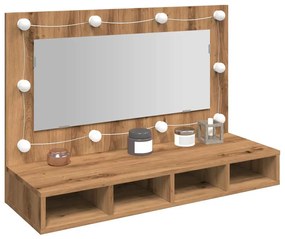 kézműves tölgy tükrös szekrény LED-ekkel 90 x 31,5 x 62 cm