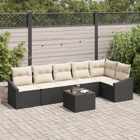 Kert Sofa Készlet 7 részes Fekete PE Rattan Kültéri Sofa
