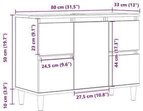 kézműves tölgy színű szerelt fa mosdószekrény 80 x 33 x 60 cm