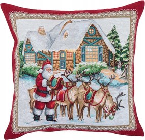 Párnahuzat 45x45 karácsonyi hangulat mese Mikulás rénszarvasokkal