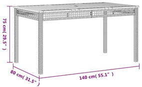 bézs polyrattan és akácfa kerti asztal 140 x 80 x 75 cm