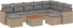 vidaXL 10 részes bézs polyrattan kerti ülőgarnitúra párnával