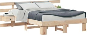 vidaXL Ágykeret fejtámlával Barna 135 x 190 cm Tömör fenyőfa