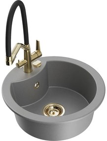 Mexen Diego, 1 kamrás gránit mosogató 488x488x167 mm és Duo mosogató csaptelep, szürke, 6512-71-671701-57-G