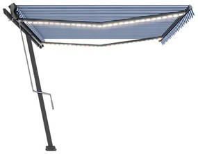 kék/fehér automata szélérzékelős és LED-es napellenző 500x300cm